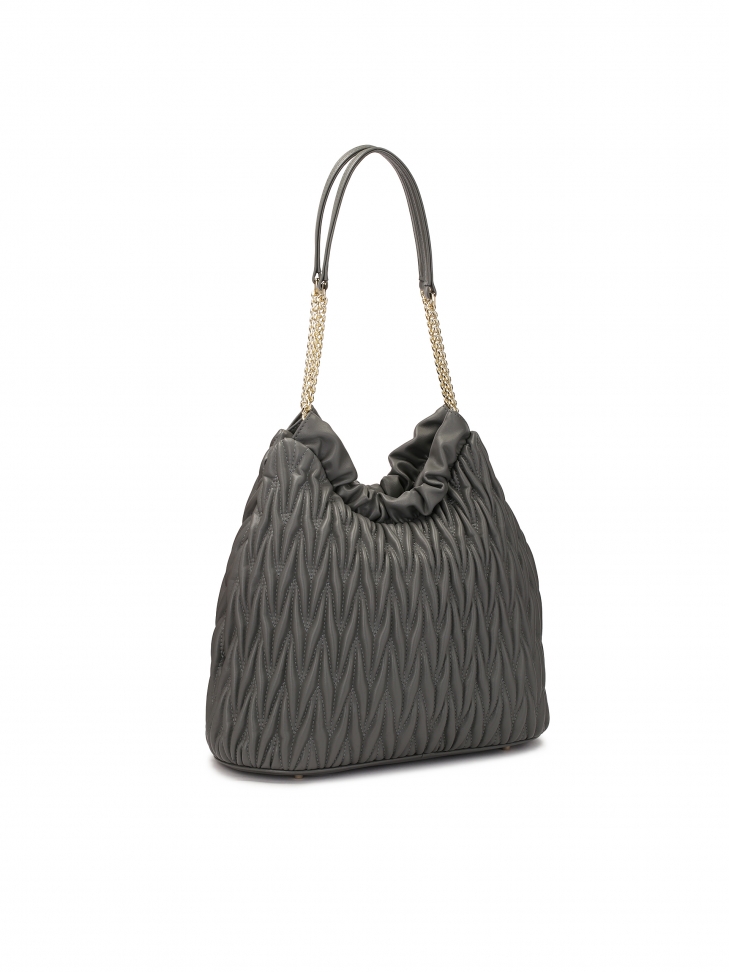Quilted gray handbag with long handles  SOLENE