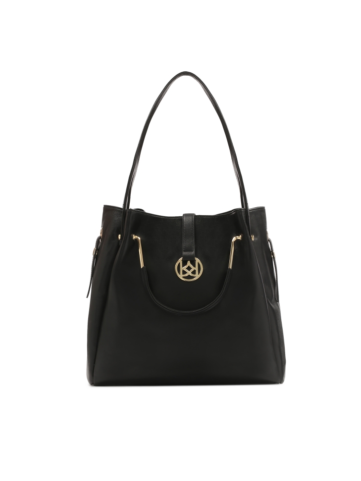 Black shoulder bag and metal hand grips ALEXANDRIA