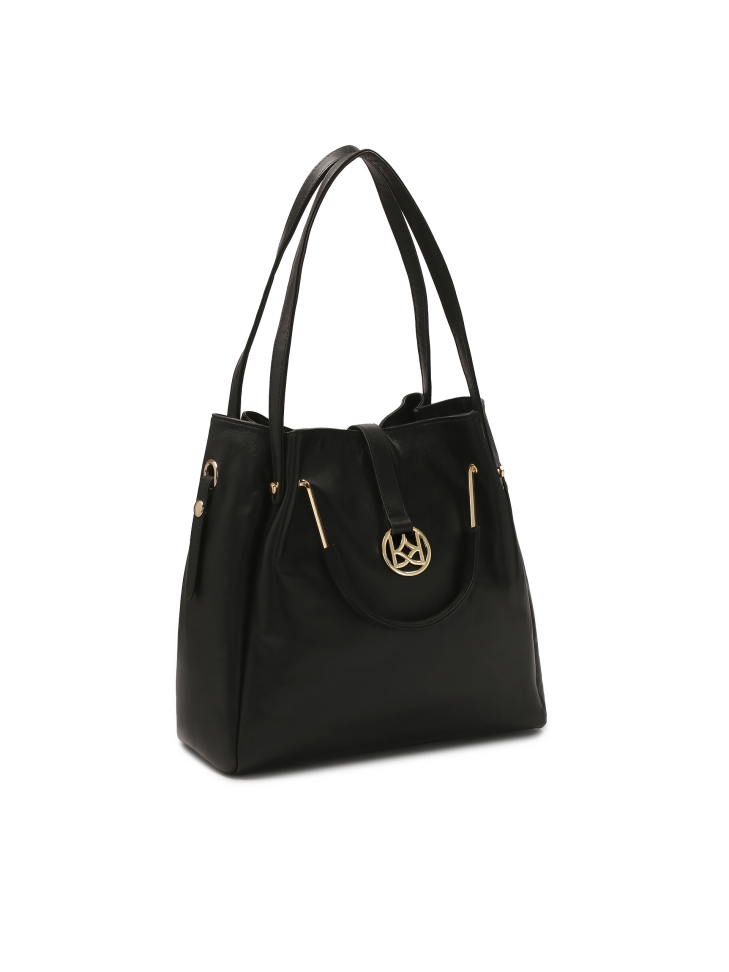 Black shoulder bag and metal hand grips ALEXANDRIA