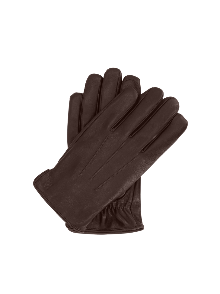 Brown leather gloves with touch screen function CESARE 