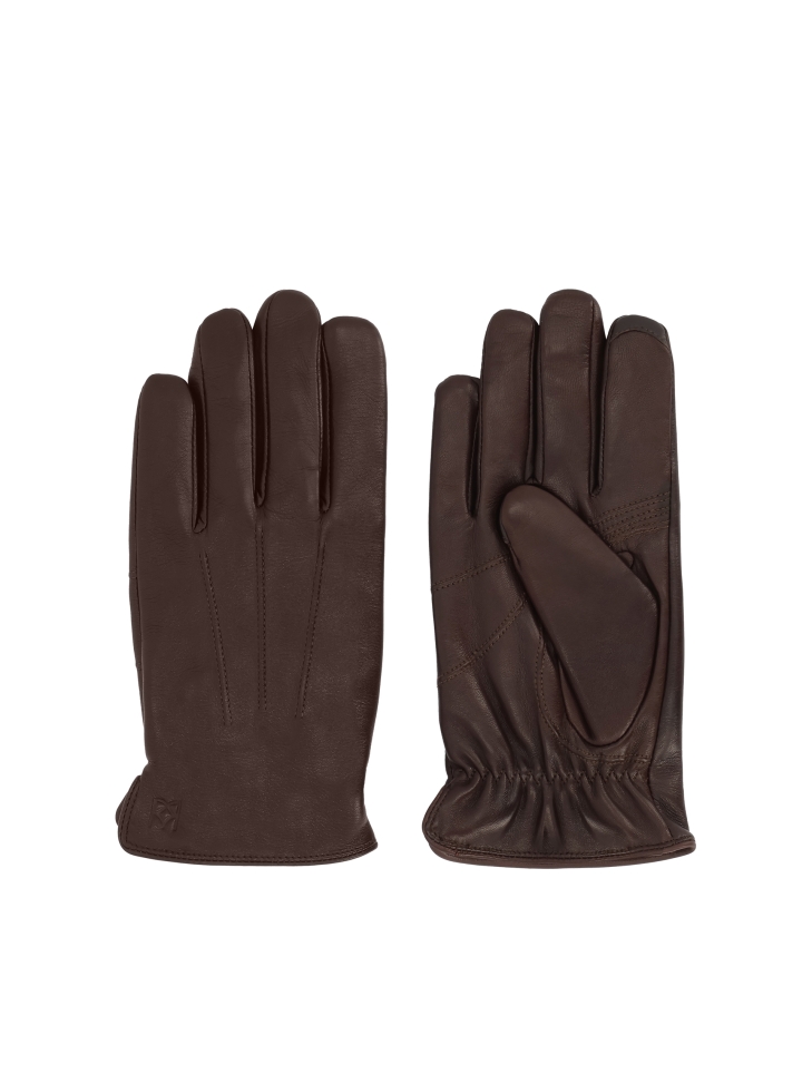 Brown leather gloves with touch screen function CESARE 