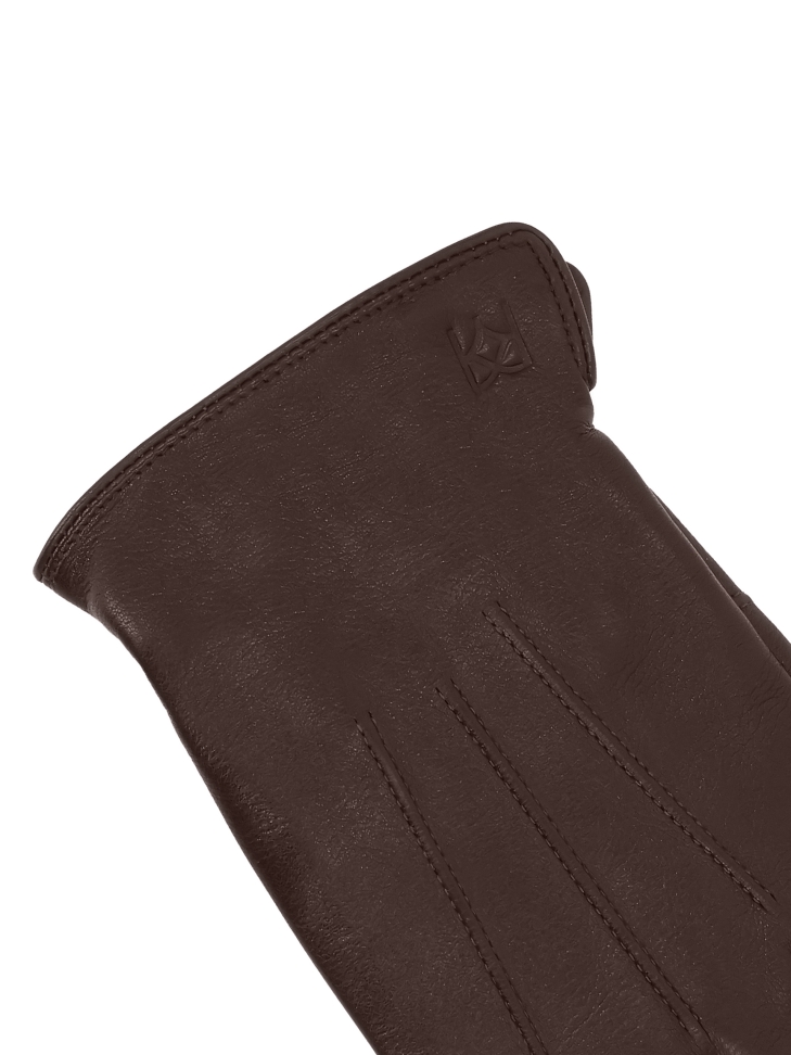 Brown leather gloves with touch screen function CESARE 
