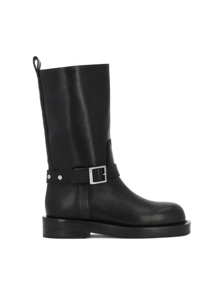 Black leather biker boots with decorative strap KS LEVEN
