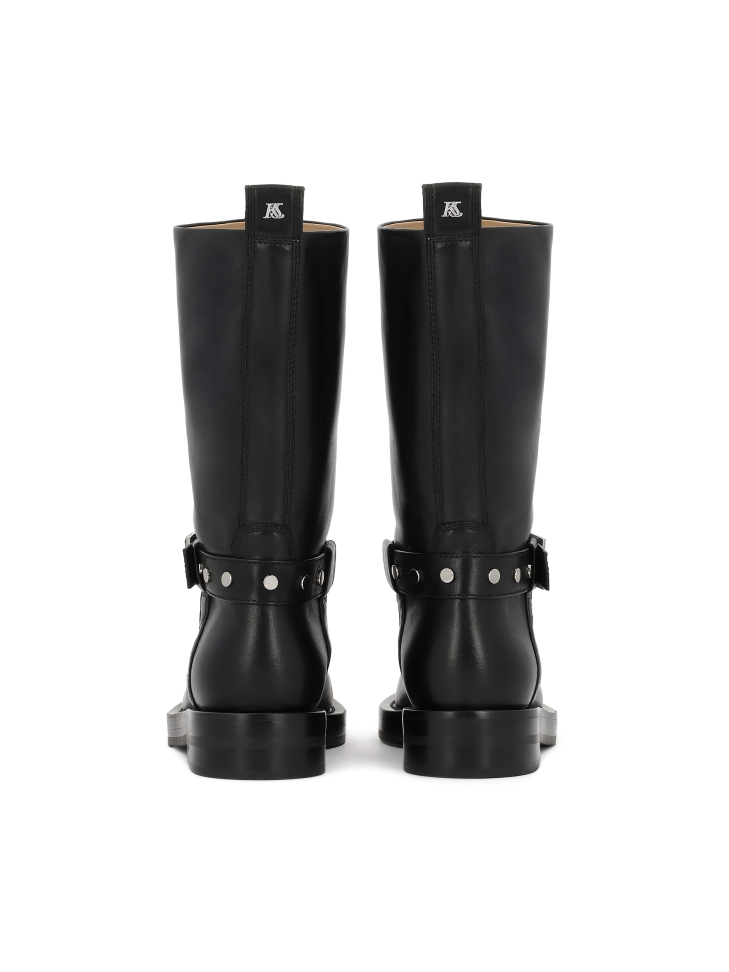Black leather biker boots with decorative strap KS LEVEN