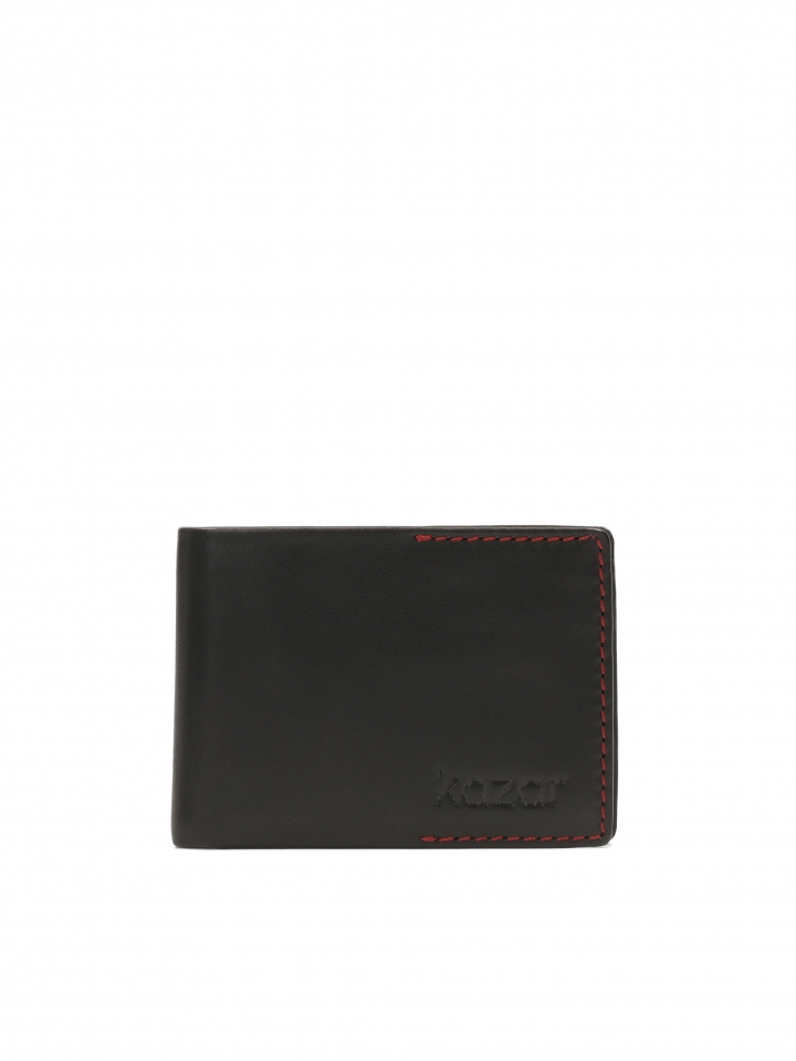 Small black men's wallet trimmed with red thread   LAURENCIUS