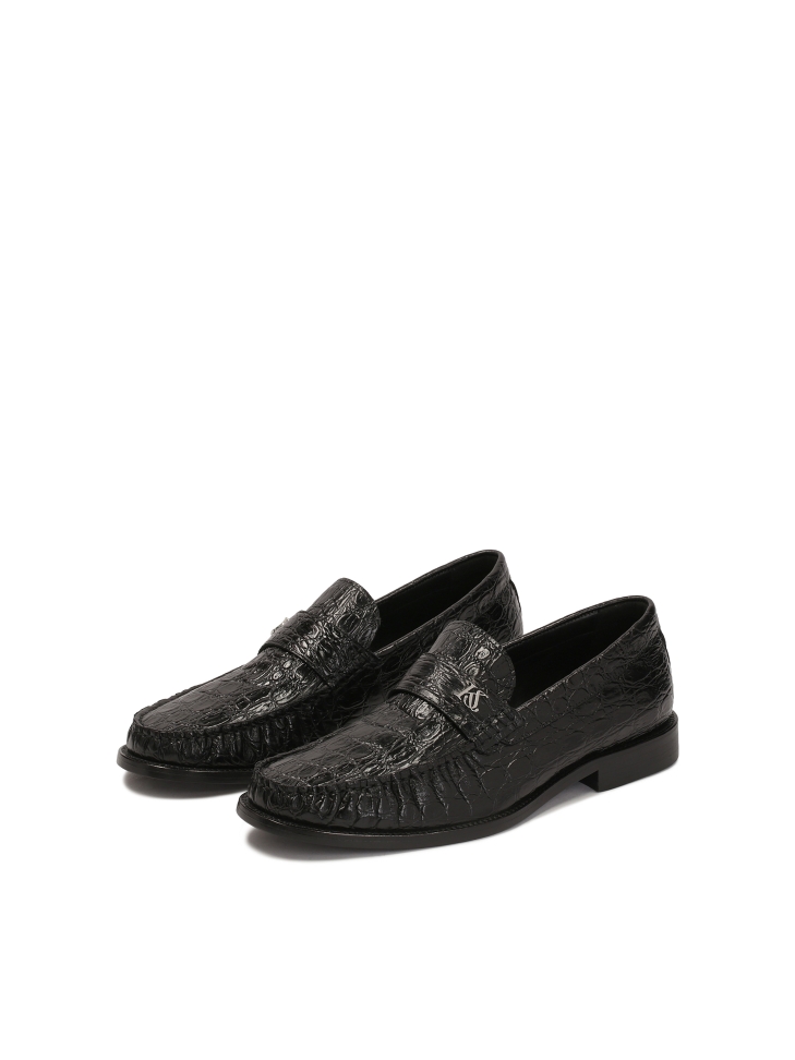 Black croc-embossed leather loafers KS BERNARD