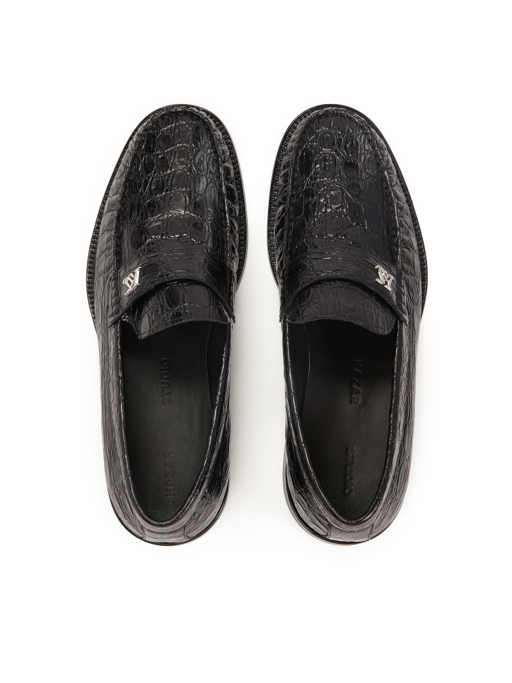 Black croc-embossed leather loafers KS BERNARD