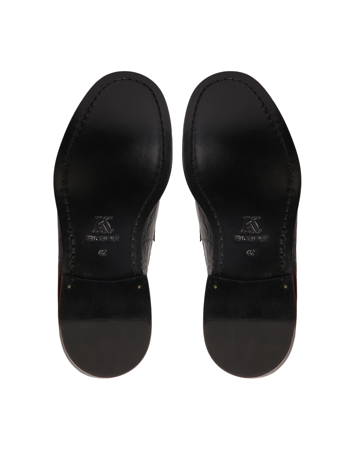 Black croc-embossed leather loafers KS BERNARD