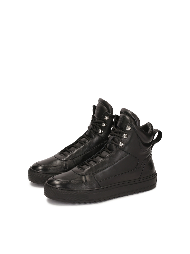 Black sneakers with high upper and lacing KS JIMMEY