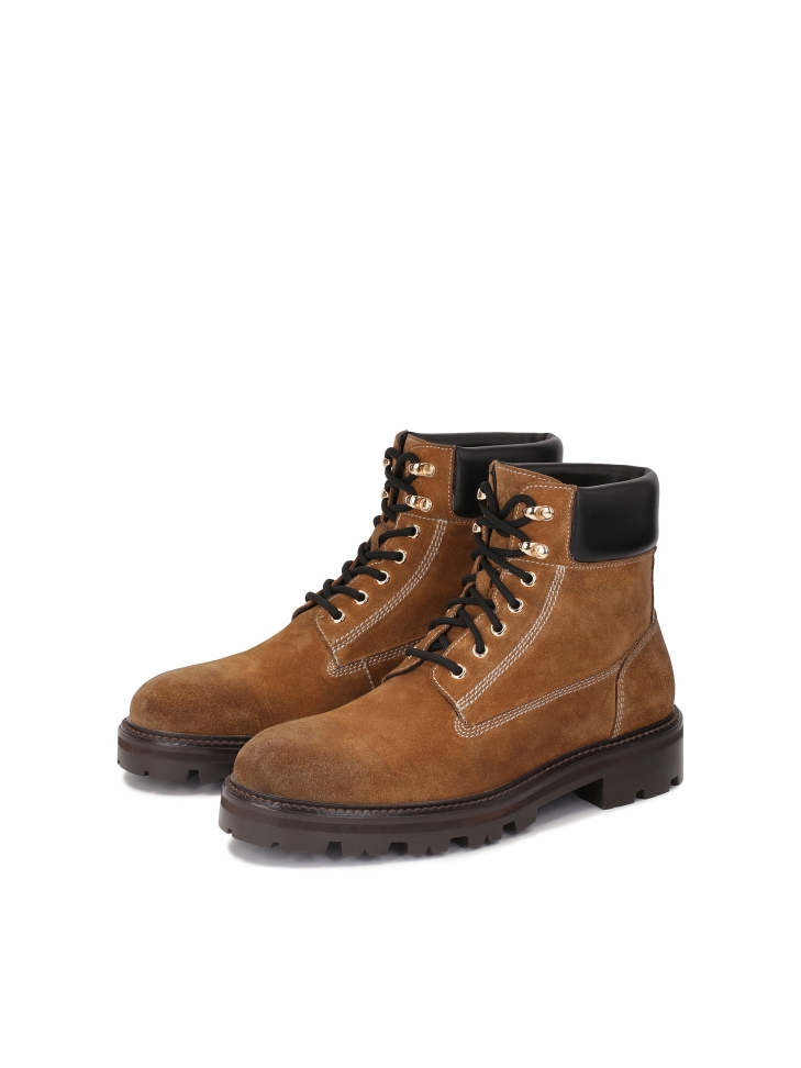 Brown men's suede boots with trep sole KS ALCESTE