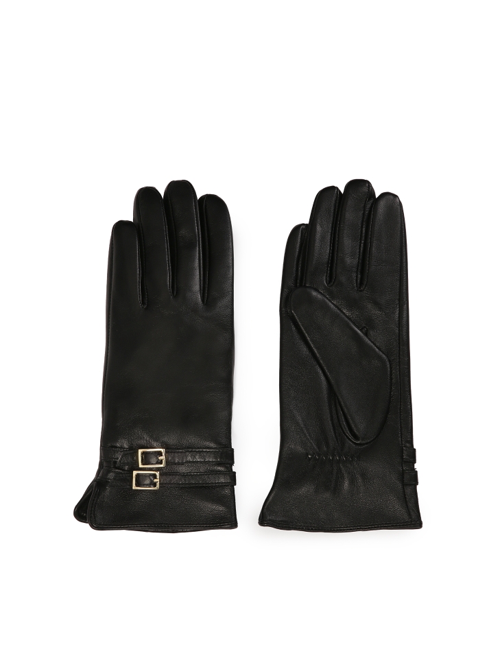 Elegant black gloves with two stripes MERI