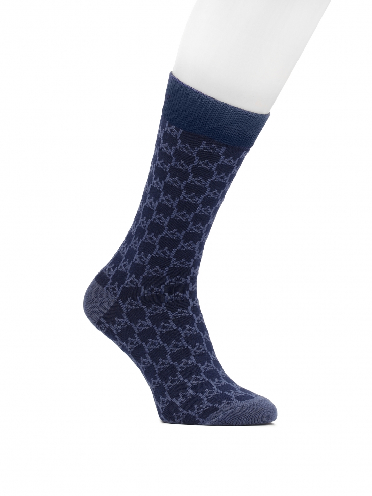 Navy blue men's socks with KAZAR monograms THAMES