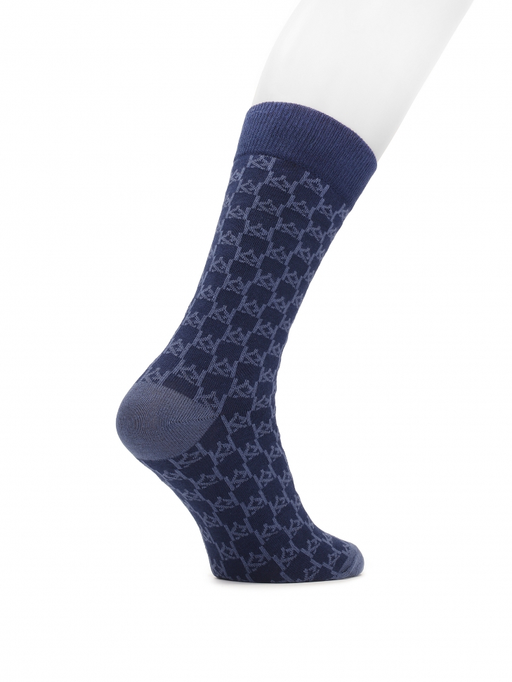 Navy blue men's socks with KAZAR monograms THAMES