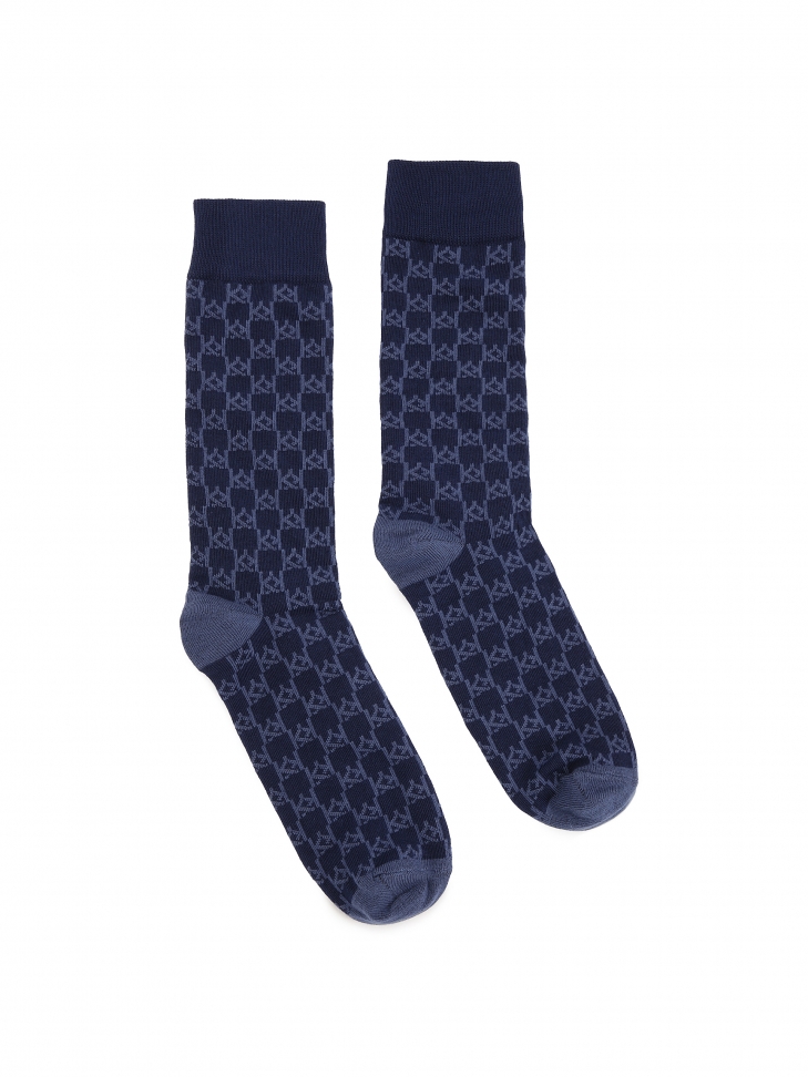 Navy blue men's socks with KAZAR monograms THAMES