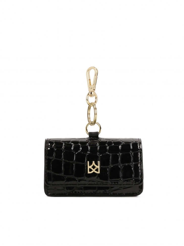 KAZAR monogrammed black leather key case ARABELLA