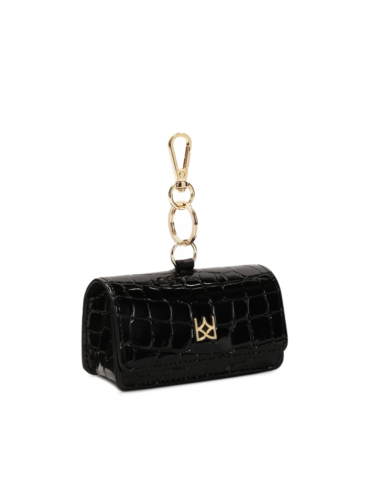 KAZAR monogrammed black leather key case ARABELLA