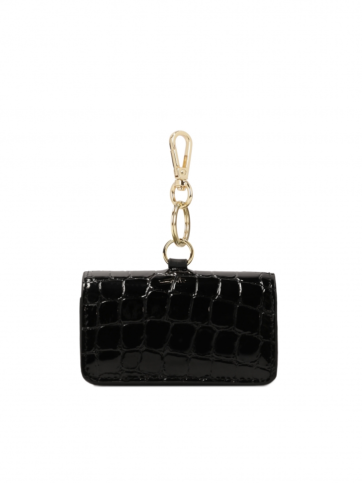 KAZAR monogrammed black leather key case ARABELLA