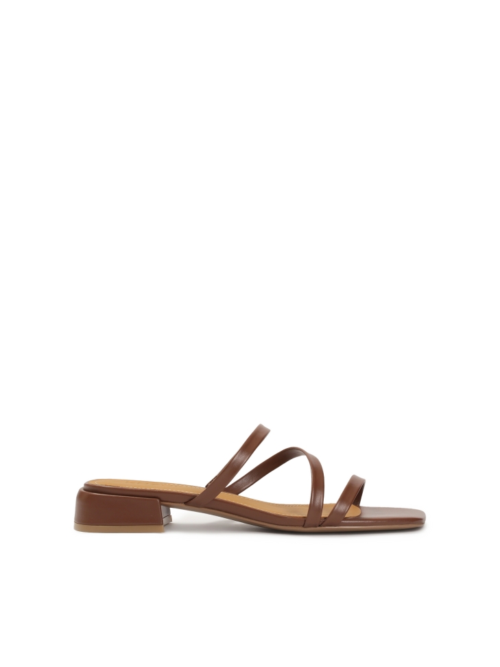 Brown mules on a flat sole with thin straps TULIA