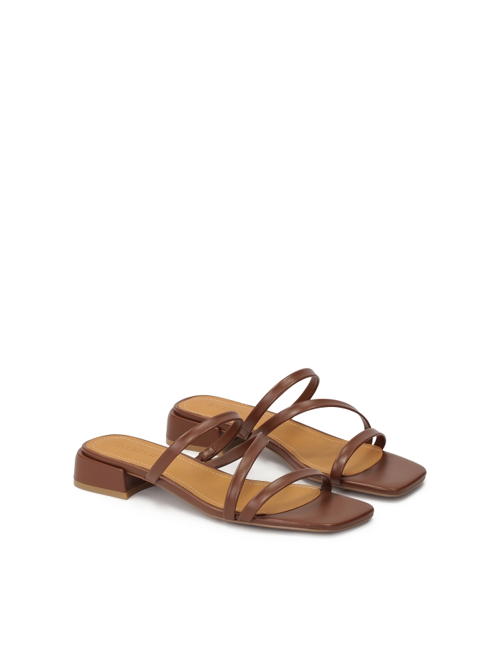 Brown mules on a flat sole with thin straps TULIA