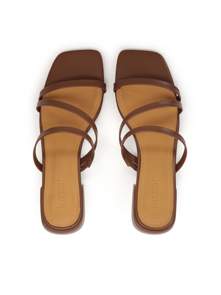 Brown mules on a flat sole with thin straps TULIA