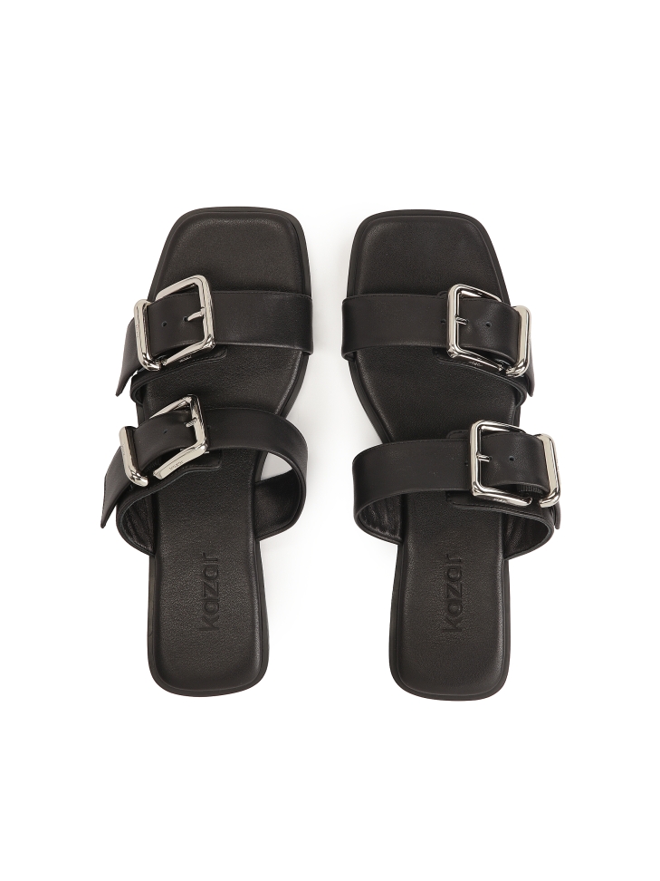 Leather slides with wide straps LIV