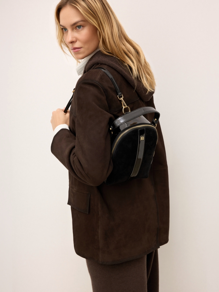 Compact backpack in suede and patent leather HEMERA