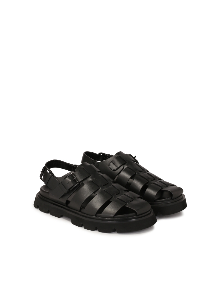 Black leather sandals with covered toes ANTONN