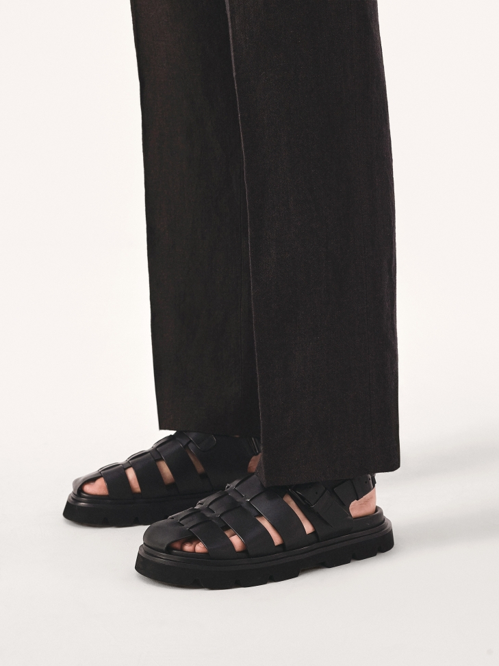 Black leather sandals with covered toes ANTONN