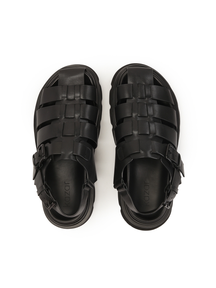 Black leather sandals with covered toes ANTONN