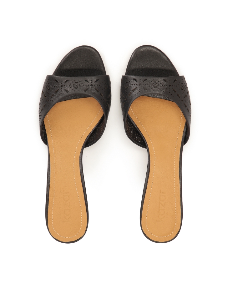 Elegant black mules with openwork pattern  LUCIA