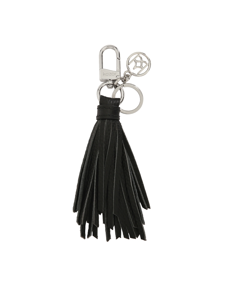Elegant black leather keychain with a clutch and silver accents MADELINE