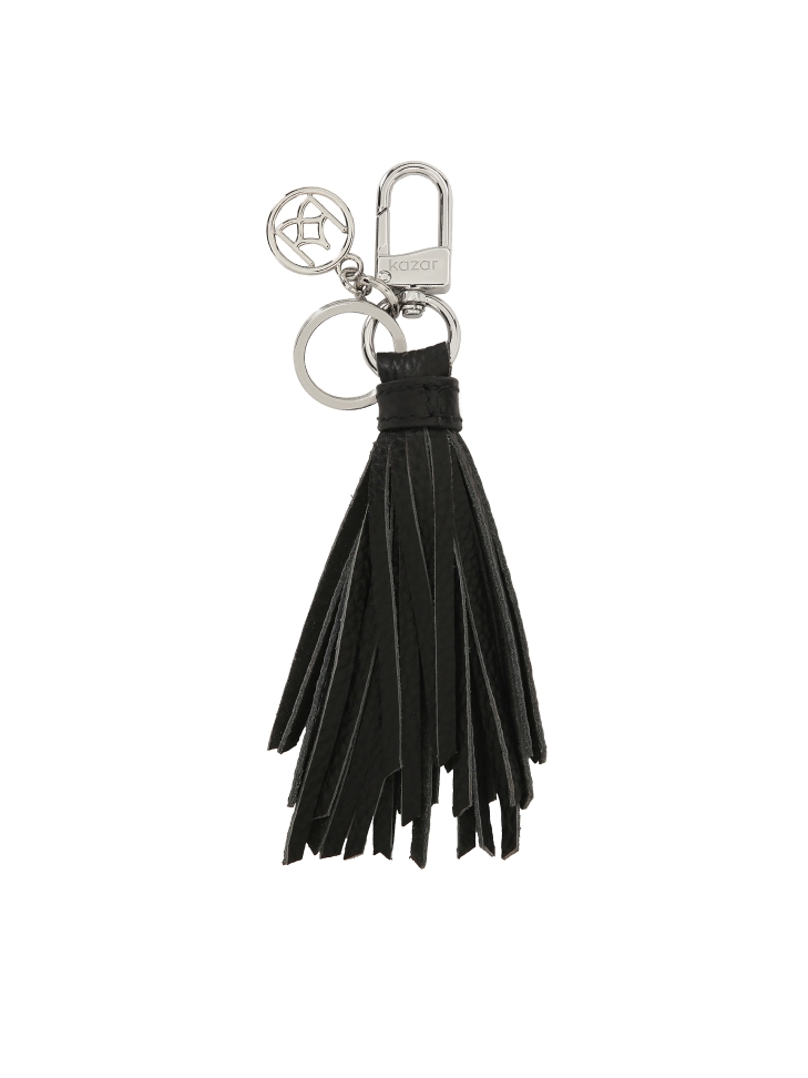 Elegant black leather keychain with a clutch and silver accents MADELINE