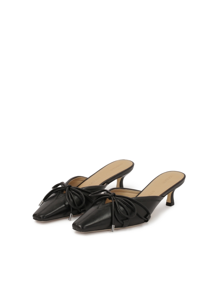 Black heeled mules with built in front and bow detail  KS LEONCE