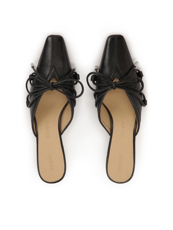 Black heeled mules with built in front and bow detail  KS LEONCE