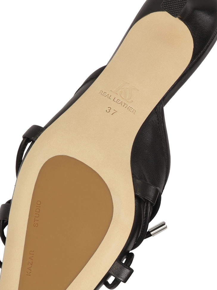 Black heeled mules with built in front and bow detail  KS LEONCE