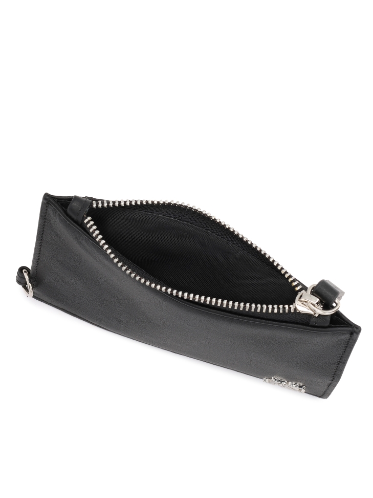 Black leather card case with detachable strap and zipper pocket KS CHARENTE