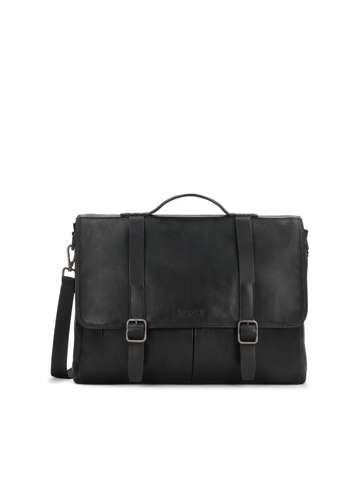 Black business style leather briefcase with laptop compartment FELICIANNO