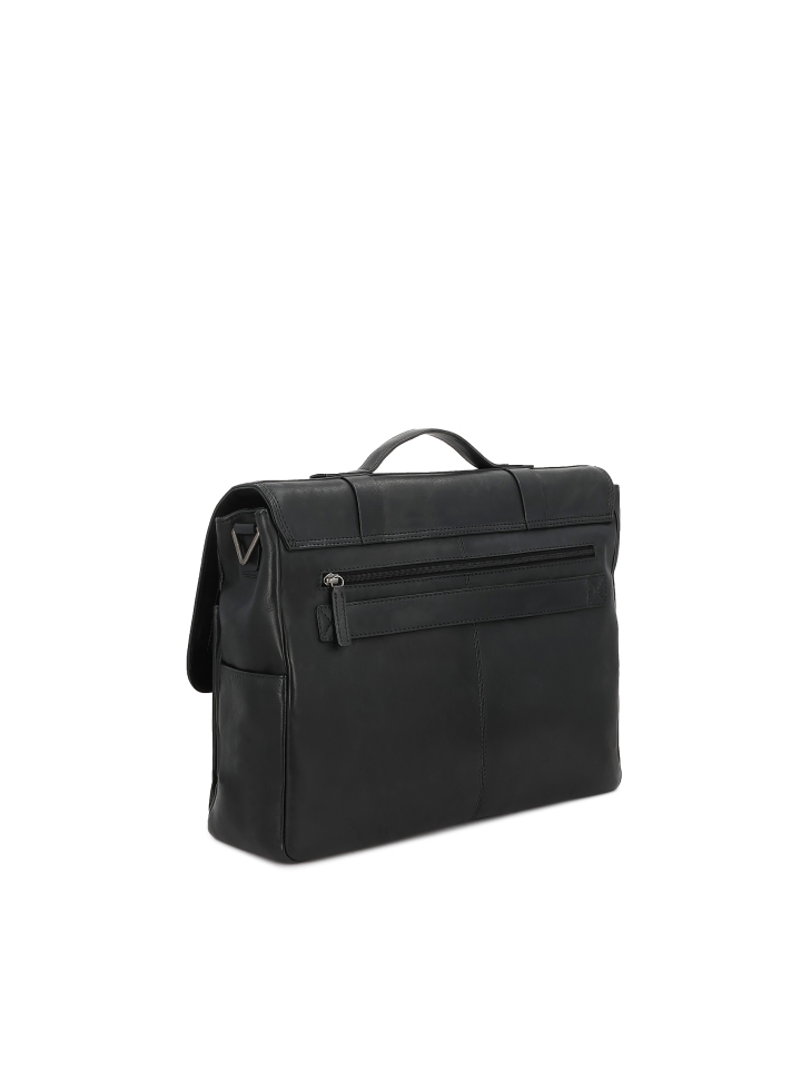 Black business style leather briefcase with laptop compartment FELICIANNO