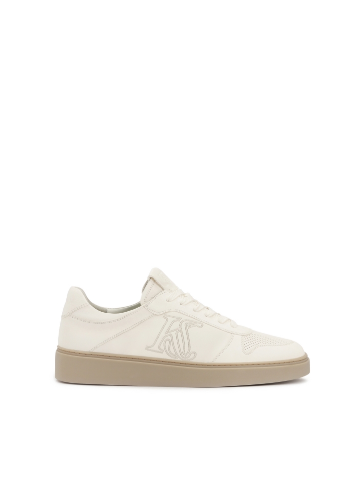 Leather sneakers in broken white with embroidered logo KS ETIENNE