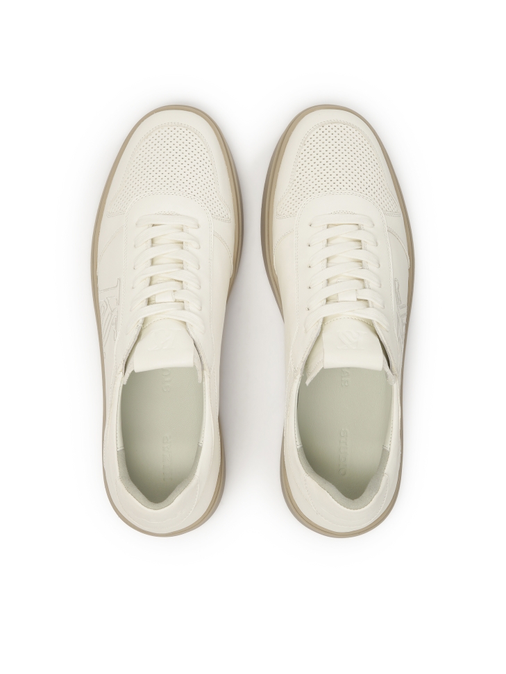 Leather sneakers in broken white with embroidered logo KS ETIENNE