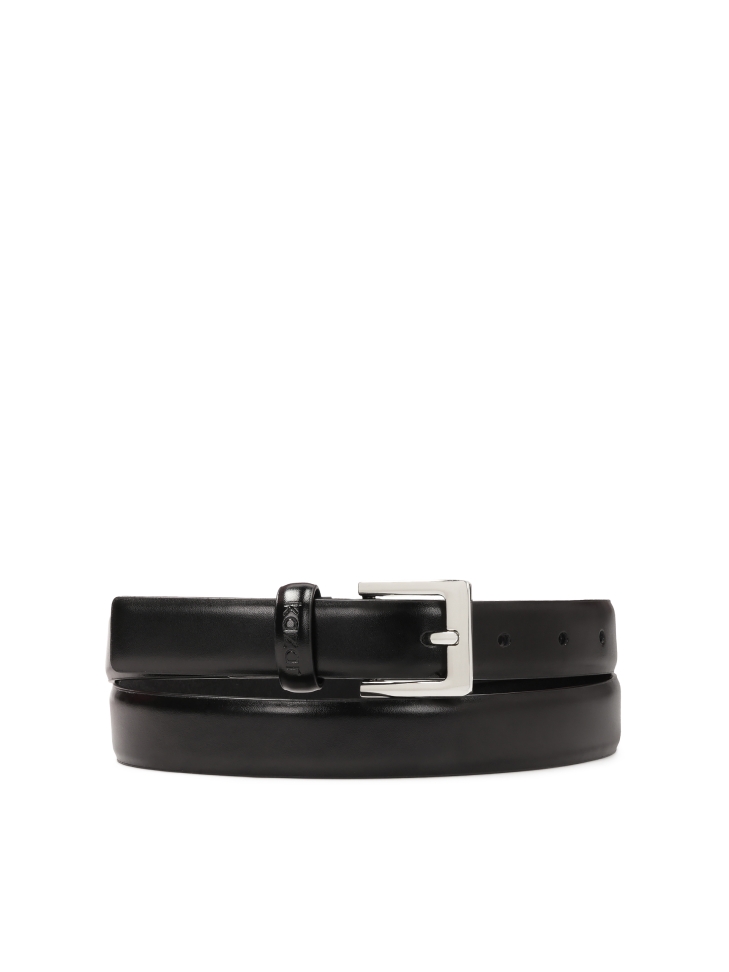 Black leather belt with logoed loop and silver buckle SERENA