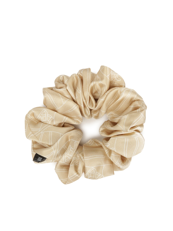 Beige scrunchie rubber band in a corporate pattern PAPILLON