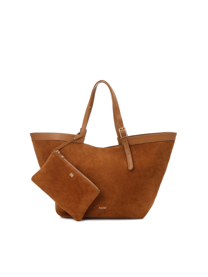 Suede light brown trapeze handbag NAN