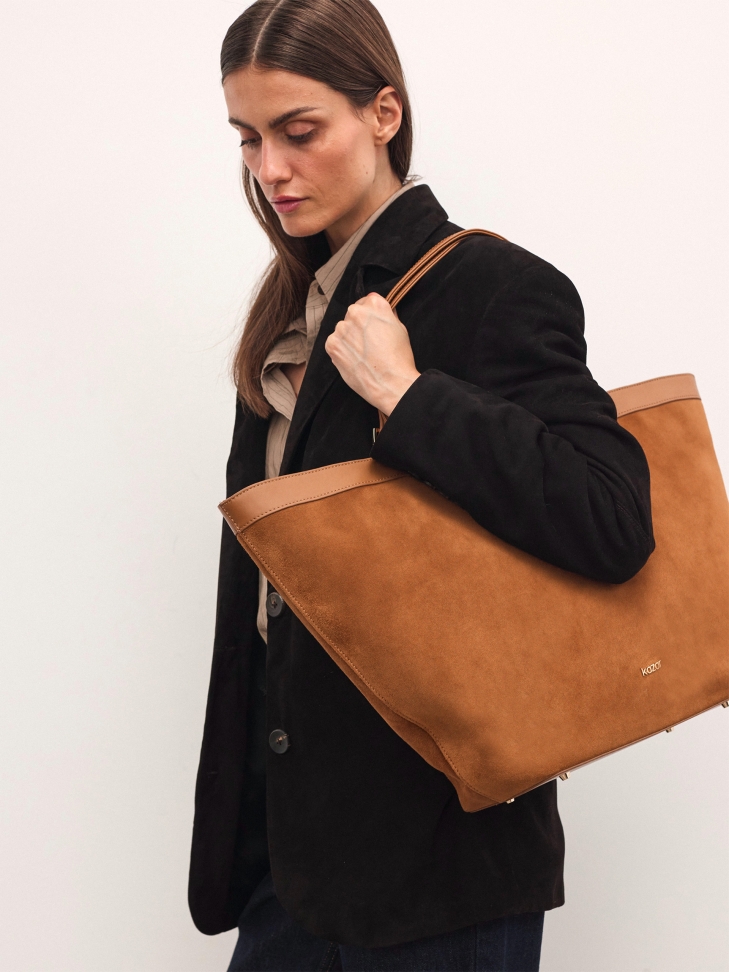 Suede light brown trapeze handbag NAN