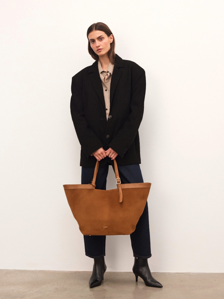 Suede light brown trapeze handbag NAN