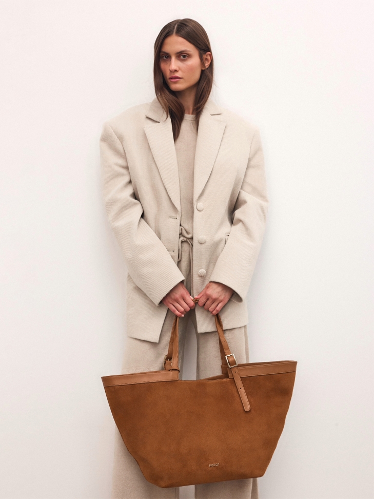 Suede light brown trapeze handbag NAN