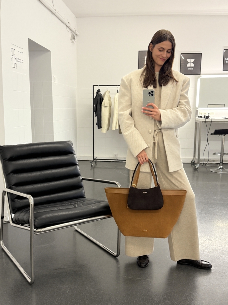 Suede light brown trapeze handbag NAN