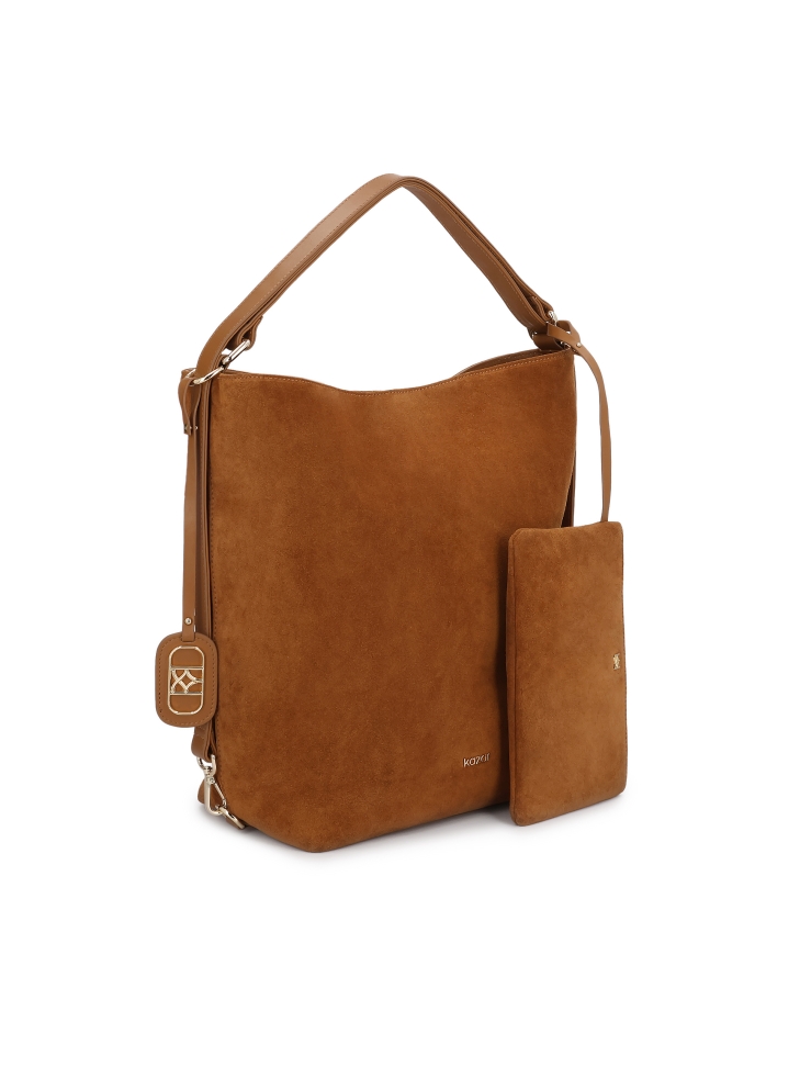 Suede handbag in light brown color with hand grip JERRIAR