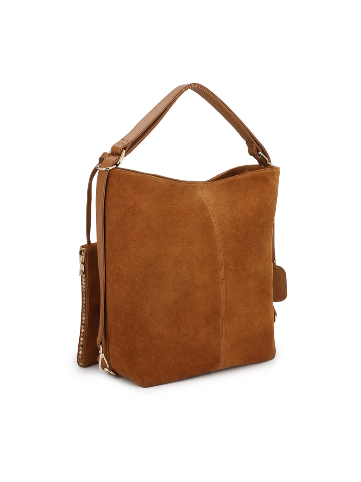 Suede handbag in light brown color with hand grip JERRIAR