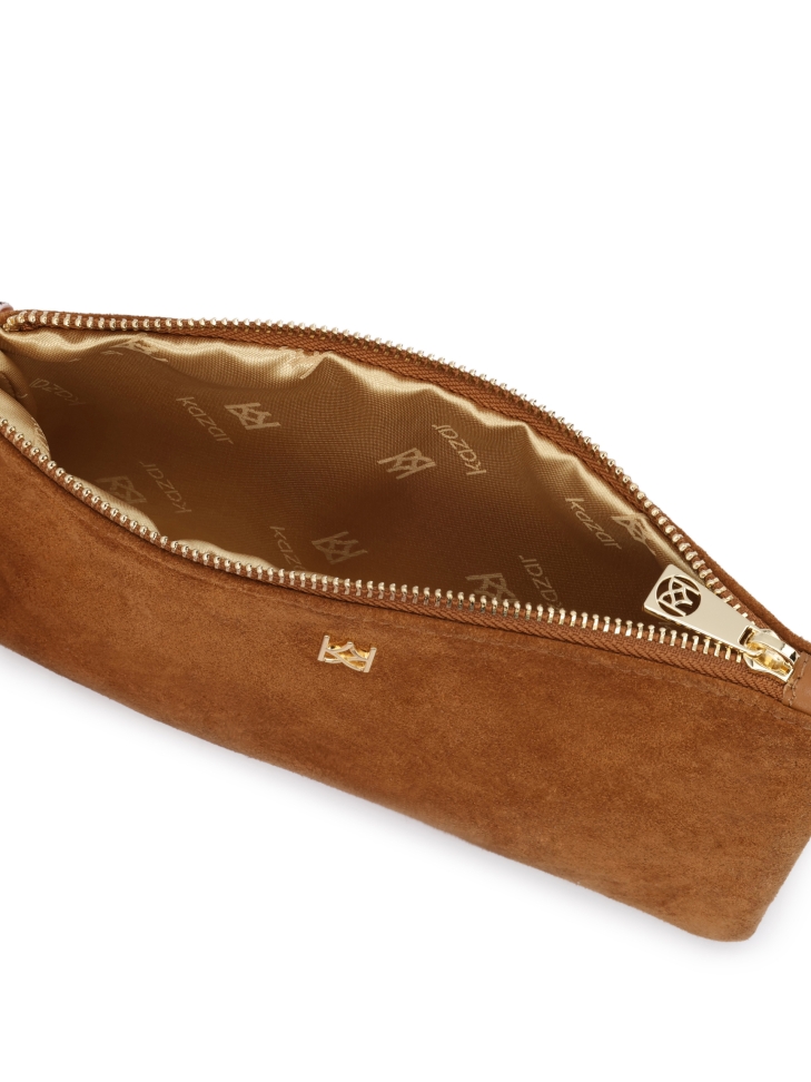 Suede handbag in light brown color with hand grip JERRIAR